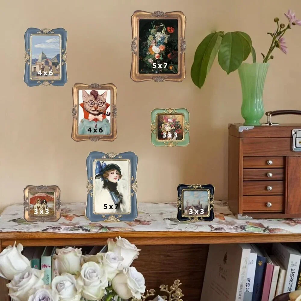 Vintage Picture 3x3 Luxury Antique Photo Frames With Golden Embossed Flower